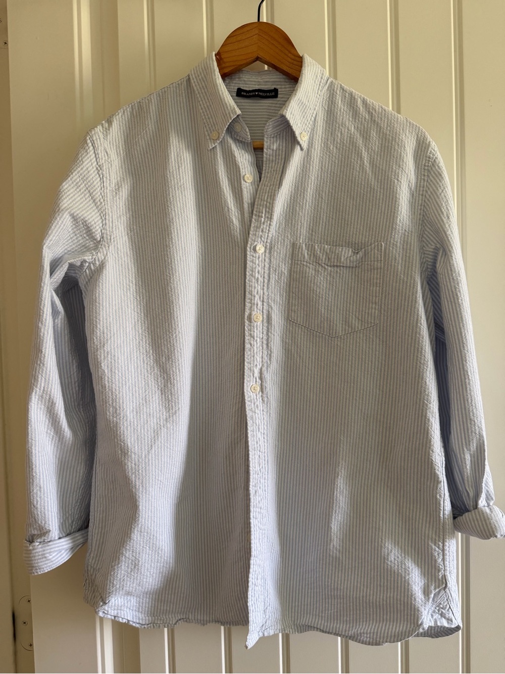 Brandy Melville Light Blue & White Striped Button-Down Shirt